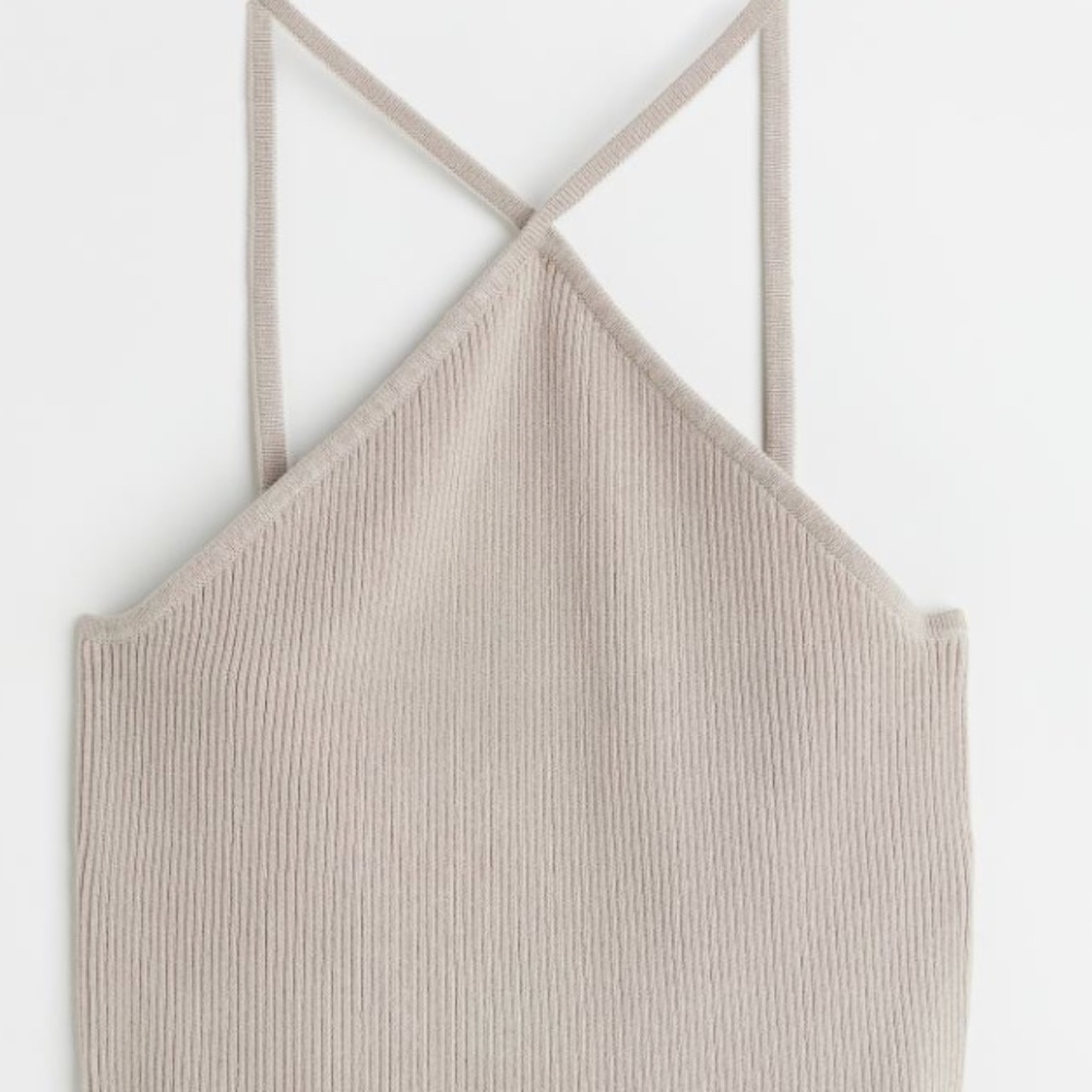 H&M Ribbed Halterneck Top Light Beige